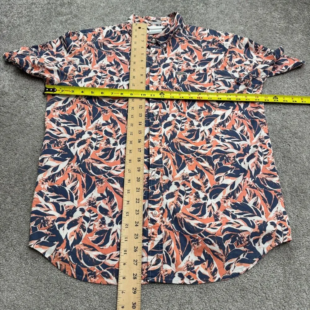 Columbia Rapid River Floral Button Down Shirt Mens Medium Navy Peach Cotton Boho